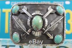 Heavy Vintage Navajo Turquoise Sterling Silver Belt Buckle 116.9 Grams