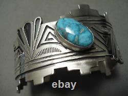 High Grade Vintage Navajo Carico Lake Turquoise Sterling Silver Bracelet