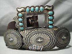 Highly Rare Vintage Navajo Gary Reeves Turquoise Sterling Silver Concho Belt Old