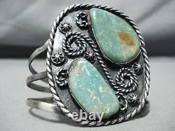 Huge Double Royston Turquoise Vintage Navajo Sterling Silver Bracelet