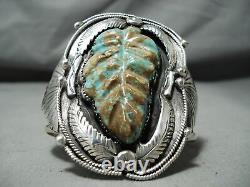 Huge Hand Carved Vintage Navajo Royston Turquoise Sterling Silver Bracelet