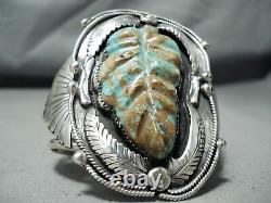 Huge Hand Carved Vintage Navajo Royston Turquoise Sterling Silver Bracelet