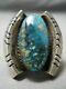 Huge Heavy Thick Vintage Navajo Aqua Blue Turquoise Sterling Silver Ring Old