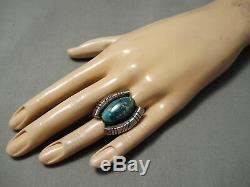 Huge Heavy Thick Vintage Navajo Aqua Blue Turquoise Sterling Silver Ring Old