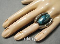 Huge Heavy Thick Vintage Navajo Aqua Blue Turquoise Sterling Silver Ring Old