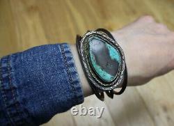 Huge Heavy Vintage Native American Navajo Sterling Silver Turquoise Bracelet