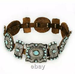 Huge Very Unique Vintage Navajo Sterling Silver Turquoise Concho Belt