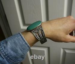 Huge Vintage Native American Harvey Era Turquoise Sterling Silver Cuff Bracelet