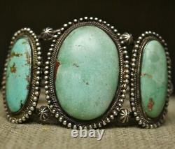 Huge Vintage Native American Navajo Turquoise Sterling Silver Cuff Bracelet