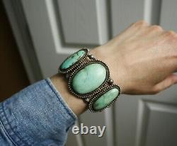 Huge Vintage Native American Navajo Turquoise Sterling Silver Cuff Bracelet