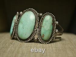 Huge Vintage Native American Navajo Turquoise Sterling Silver Cuff Bracelet