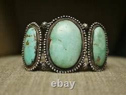 Huge Vintage Native American Navajo Turquoise Sterling Silver Cuff Bracelet