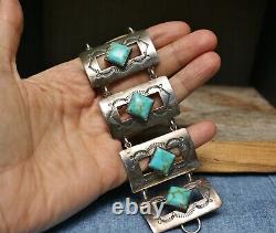 Huge Vintage Native American Navajo Turquoise Sterling Silver Link Bracelet