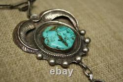 Huge Vintage Native American Sterling Silver Royston Turquoise Pendant Necklace