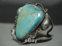 Huge Vintage Navajo #8 Turquoise Sterling Silver Bracelet Old