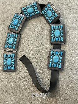 Huge Vintage Navajo Concho Belt Sterling Silver & turquoise 4x3 Conchos