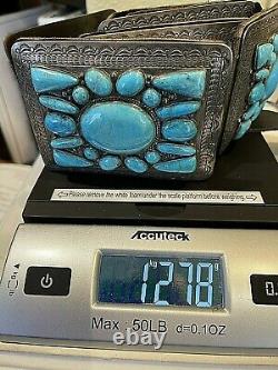 Huge Vintage Navajo Concho Belt Sterling Silver & turquoise 4x3 Conchos