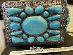 Huge Vintage Navajo Concho Belt Sterling Silver & turquoise 4x3 Conchos