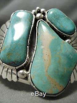 Huge Vintage Navajo Royston Turquoise Bursting Sterling Silver Bracelet