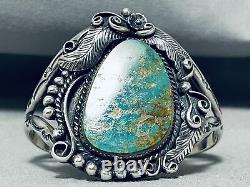 Huge Vintage Navajo Royston Turquoise Sterling Silver Leaf Bracelet