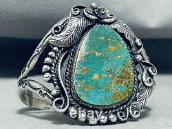 Huge Vintage Navajo Royston Turquoise Sterling Silver Leaf Bracelet