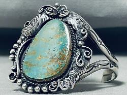 Huge Vintage Navajo Royston Turquoise Sterling Silver Leaf Bracelet