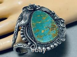 Huge Vintage Navajo Royston Turquoise Sterling Silver Leaf Bracelet