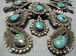 Huge Vintage Navajo Royston Turquoise Sterling Silver Squash Blossom Necklace