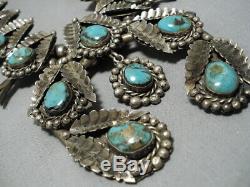 Huge Vintage Navajo Royston Turquoise Sterling Silver Squash Blossom Necklace