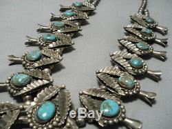 Huge Vintage Navajo Royston Turquoise Sterling Silver Squash Blossom Necklace