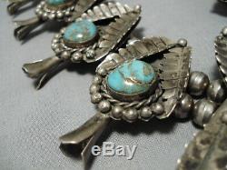 Huge Vintage Navajo Royston Turquoise Sterling Silver Squash Blossom Necklace