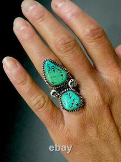 Huge Vintage Navajo Sterling Silver Green Turquoise Ring 14 Grams