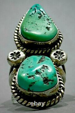 Huge Vintage Navajo Sterling Silver Green Turquoise Ring 14 Grams