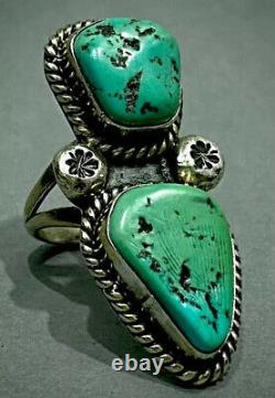 Huge Vintage Navajo Sterling Silver Green Turquoise Ring 14 Grams