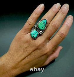 Huge Vintage Navajo Sterling Silver Green Turquoise Ring 14 Grams