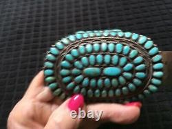 Huge Vintage Navajo Sunburst Cluster Turquoise Bracelet, Sterling 3 ¾ Long