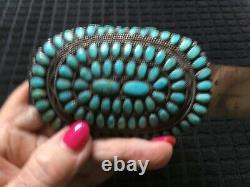 Huge Vintage Navajo Sunburst Cluster Turquoise Bracelet, Sterling 3 ¾ Long