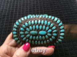 Huge Vintage Navajo Sunburst Cluster Turquoise Bracelet, Sterling 3 ¾ Long