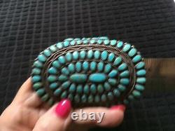 Huge Vintage Navajo Sunburst Cluster Turquoise Bracelet, Sterling 3 ¾ Long