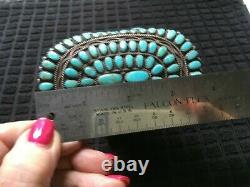 Huge Vintage Navajo Sunburst Cluster Turquoise Bracelet, Sterling 3 ¾ Long