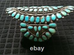 Huge Vintage Navajo Sunburst Cluster Turquoise Bracelet, Sterling 3 ¾ Long