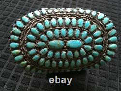 Huge Vintage Navajo Sunburst Cluster Turquoise Bracelet, Sterling 3 ¾ Long