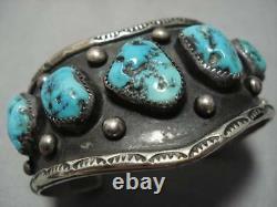 Huge Vintage Navajo Turquoise Wave Sterling Silver Native American Cuff Bracelet