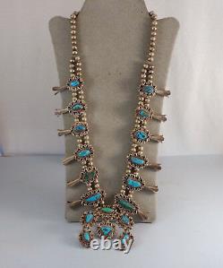 Huge Vintage Sterling Silver & Turquoise Squash Blossom 1957 Or Older