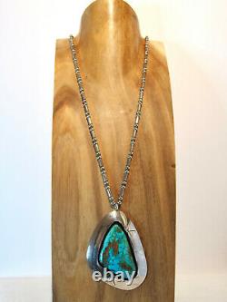 Huge Vtg Navajo Sterling Spiderweb Turquoise Shadowbox Pendant Necklace Old Pawn