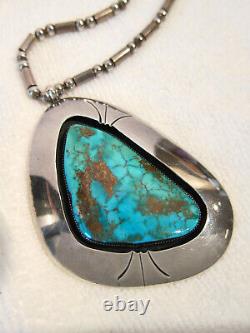 Huge Vtg Navajo Sterling Spiderweb Turquoise Shadowbox Pendant Necklace Old Pawn