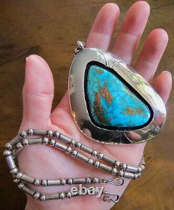 Huge Vtg Navajo Sterling Spiderweb Turquoise Shadowbox Pendant Necklace Old Pawn