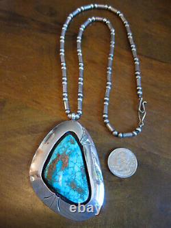 Huge Vtg Navajo Sterling Spiderweb Turquoise Shadowbox Pendant Necklace Old Pawn