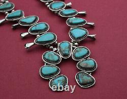 Huge handmade vintage silver and turquoise Squash Blossom Navajo necklace