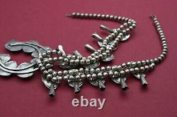 Huge handmade vintage silver and turquoise Squash Blossom Navajo necklace